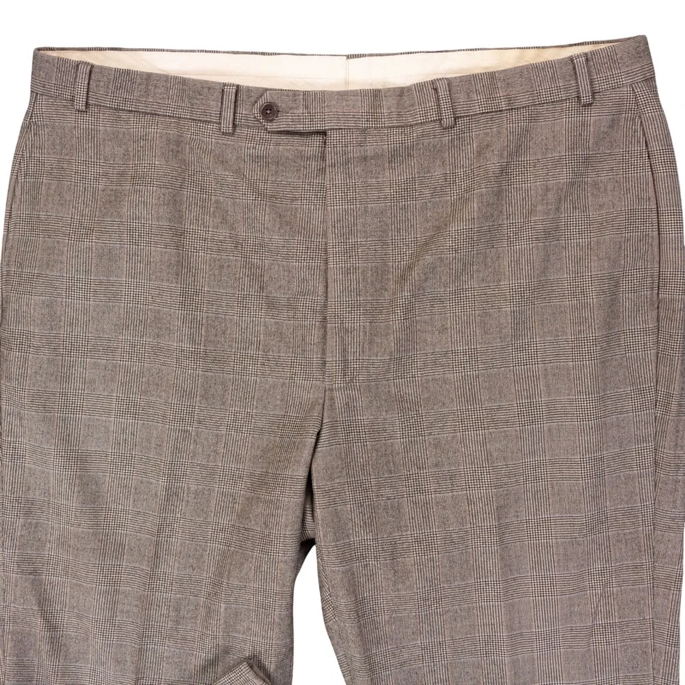 Brooks Brothers Mens 44x31 Wool Cashmere Glen Plaid Dress Pants Brown